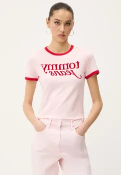 Tommy Jeans tricou din bumbac culoarea roz, DW0DW20631 imagine