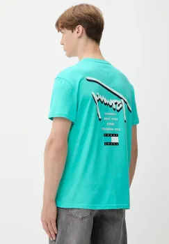 Tommy Jeans tricou din bumbac culoarea turcoaz, cu imprimeu, DM0DM21934 imagine