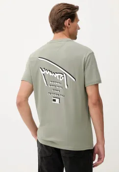 Tommy Jeans tricou din bumbac culoarea verde, cu imprimeu, DM0DM22120 imagine
