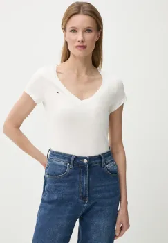 Tommy Jeans tricou din bumbac femei, culoarea alb, DW0DW20458 imagine