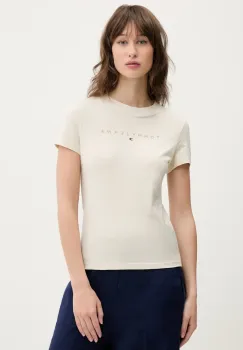 Tommy Jeans tricou din bumbac femei, culoarea bej, DW0DW20315 imagine