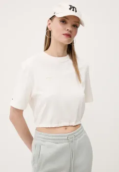 Tommy Jeans tricou din bumbac femei, culoarea bej, DW0DW20324 imagine