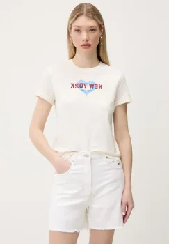Tommy Jeans tricou din bumbac femei, culoarea bej, DW0DW21769 imagine