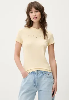 Tommy Jeans tricou din bumbac femei, culoarea galben, DW0DW20315 imagine
