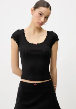 Tommy Jeans tricou din bumbac femei, culoarea negru, DW0DW20621 imagine