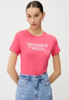 Tommy Jeans tricou din bumbac femei, culoarea roz, DW0DW19447 imagine