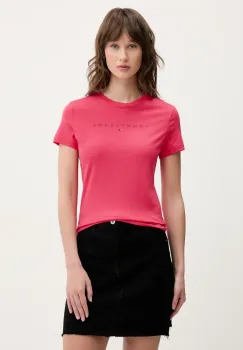 Tommy Jeans tricou din bumbac femei, culoarea roz, DW0DW20315 imagine