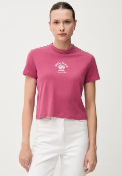 Tommy Jeans tricou din bumbac femei, culoarea roz, DW0DW20317 imagine