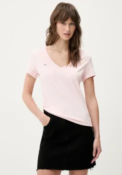 Tommy Jeans tricou din bumbac femei, culoarea roz, DW0DW20458 imagine