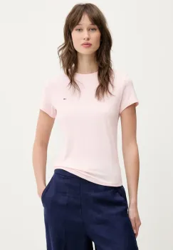 Tommy Jeans tricou din bumbac femei, culoarea roz, DW0DW20459 imagine