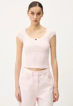 Tommy Jeans tricou din bumbac femei, culoarea roz, DW0DW20621 imagine