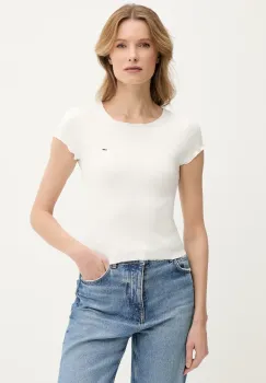 Tommy Jeans tricou femei, culoarea alb, DW0DW20623 imagine