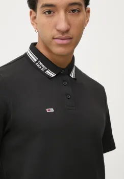 Tommy Jeans tricou polo barbati, culoarea negru, neted, DM0DM20225 imagine