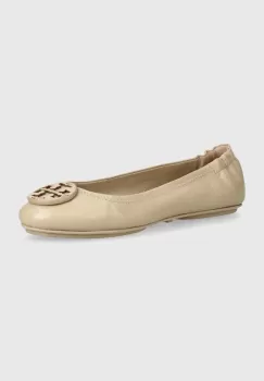 Tory Burch balerini de piele Minnie Travel Ballet culoarea bej, 141362-250 imagine