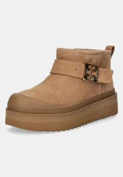 Tory Burch cizme de zapada din piele intoarsa Mellow Shearling Platform Boot culoarea maro, 165421-200 imagine