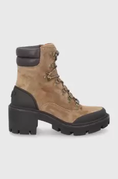 Tory Burch Cizme din piele intoarsa Lug Sole Hiker femei, culoarea maro, cu toc drept imagine