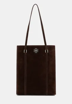 Tory Burch geanta de mana din piele intoarsa Kira Turnlock Suede culoarea maro, 169180.200 imagine