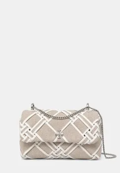 Tory Burch geanta Kira Woven Canvas Mini Flap culoarea bej, 154831-250 imagine