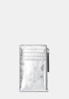 Tory Burch portofel de piele Fleming culoarea argintiu, 175191-040 imagine