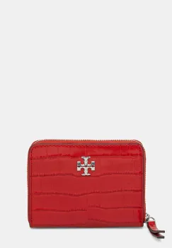 Tory Burch portofel de piele Kira Croc Small Zip culoarea rosu, 174401.600 imagine