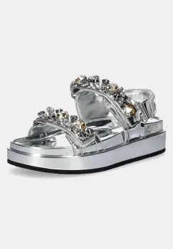 Tory Burch sandale Kira Embellished Sport Sandal femei, culoarea argintiu, cu platforma, 164798-020 imagine