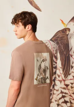tricou din bumbac culoarea bej, cu imprimeu imagine