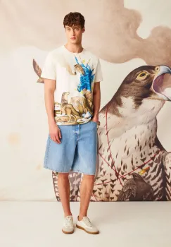 tricou din bumbac culoarea bej, cu imprimeu imagine