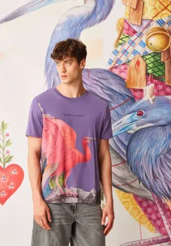 tricou din bumbac culoarea violet, cu imprimeu imagine