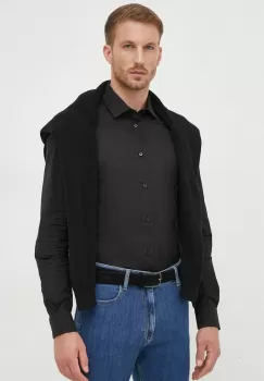 Trussardi camasa barbati, culoarea negru, cu guler italian, slim imagine