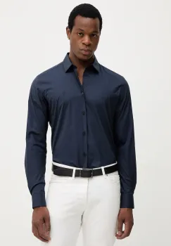 Trussardi camasa culoarea albastru marin, cu guler clasic, slim, 5004N000006N imagine