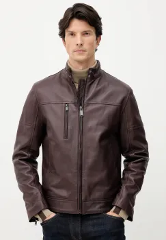 Trussardi geaca de piele culoarea maro, de tranzitie, R301M000004N imagine