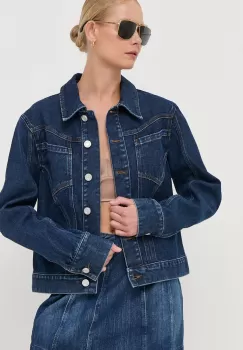 Trussardi geaca jeans femei, culoarea albastru marin, de tranzitie imagine