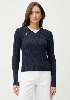 U.S. Polo Assn. pulover de bumbac V-NECK CABLE imagine