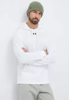 Under Armour bluza barbati, culoarea alb, cu gluga, neted imagine