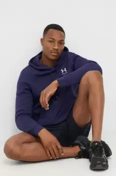 Under Armour bluza barbati, culoarea albastru marin, cu gluga, cu imprimeu imagine