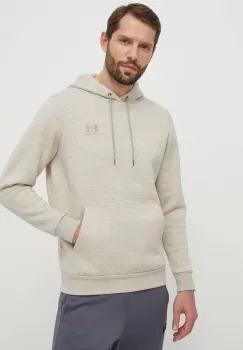 Under Armour bluza barbati, culoarea bej, cu gluga, cu imprimeu imagine