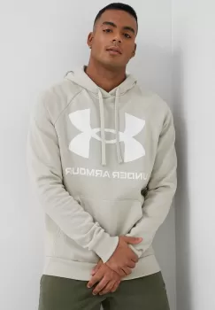 Under Armour bluza barbati, culoarea gri, cu gluga, cu imprimeu imagine