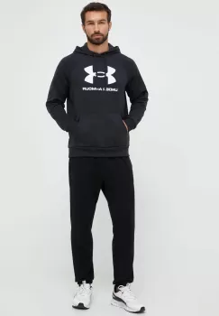 Under Armour bluza barbati, culoarea negru, cu gluga, cu imprimeu imagine