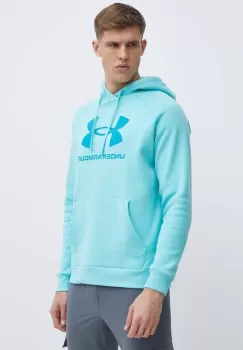 Under Armour bluza barbati, culoarea turcoaz, cu gluga, cu imprimeu imagine