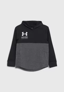 Under Armour bluza copii Boys Rival Terry culoarea negru, cu gluga, modelator imagine
