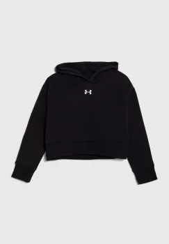 Under Armour bluza copii UA Rival Fleece Crop culoarea negru, cu gluga, cu imprimeu imagine