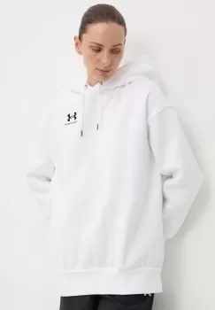 Under Armour bluza femei, culoarea alb, cu gluga, neted imagine