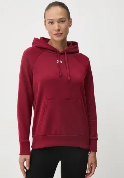 Under Armour bluza femei, culoarea bordo, cu gluga, neted imagine