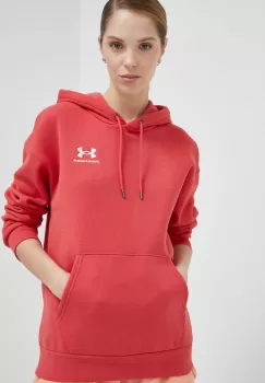 Under Armour bluza femei, culoarea rosu, cu gluga, neted imagine