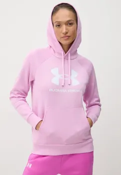Under Armour bluza femei, culoarea roz, cu gluga, cu imprimeu imagine