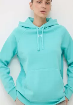 Under Armour bluza femei, culoarea turcoaz, cu gluga, neted imagine