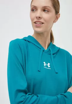 Under Armour bluza femei, culoarea verde, cu gluga, neted imagine