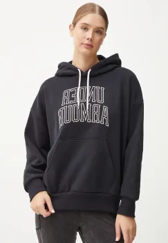 Under Armour bluza Icon HWT Terry femei, culoarea negru, cu gluga, cu imprimeu, 1386494 imagine