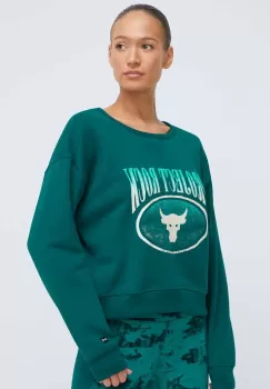 Under Armour bluza Project Rock femei, culoarea turcoaz, cu imprimeu imagine