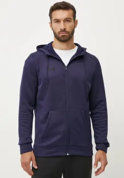 Under Armour bluza trening culoarea albastru marin, cu gluga, neted imagine